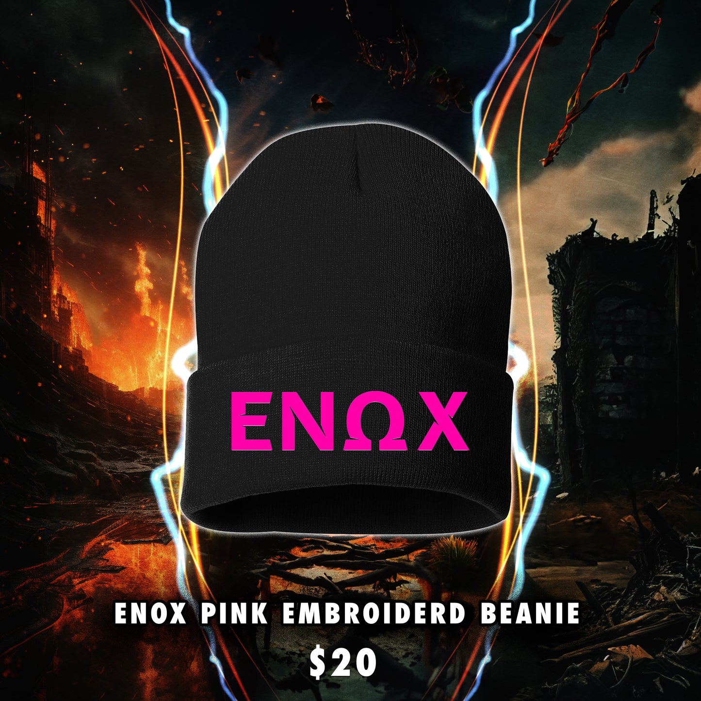 ENOX Beanie - Pink on Black